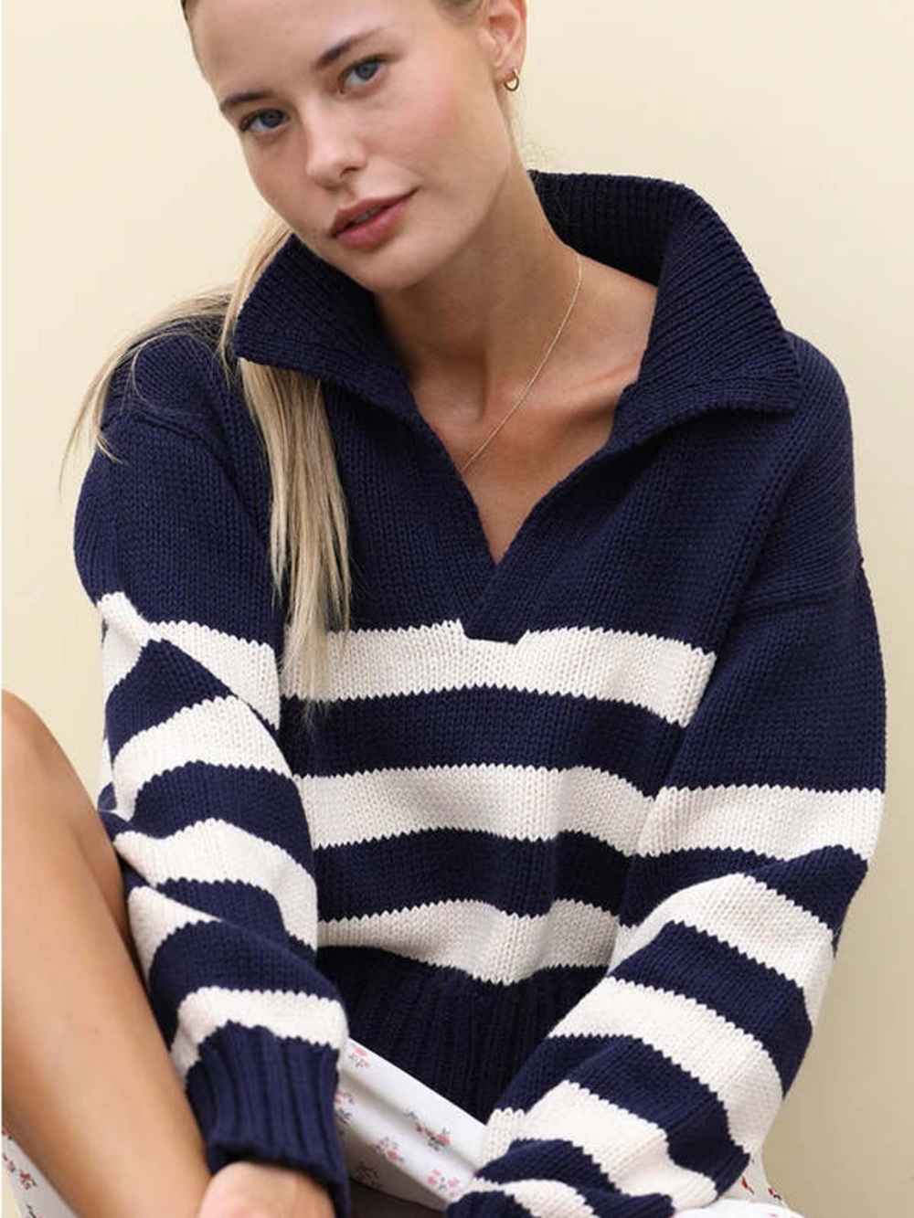 Ciao Lucia Venezia Classic Navy and White Polo Striped V-Neck Sweater